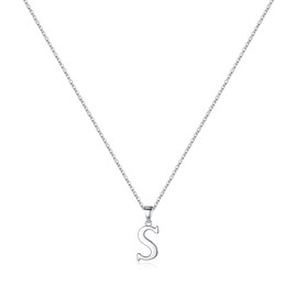 TINGN Women's Necklace, 925 Silver Chain with Letters, Hypoallergenic Initials Necklace, Letter Chain, Initials Pendant, S925 Sterling Silver Chain, Women's Initials Necklace, Jewellery, Gifts, Sterling Silver