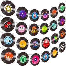 4pcs Vinyl Records Theme Banners for Rock and Roll Party Decorations Retro Vinyl Record Cutout Banners for 50s 70s 90s Style BirthdayDecorations Rock Music Dj Party Baby Shower Supplies