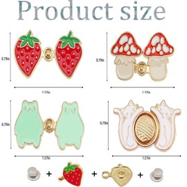 4-Pack Cute Frog & Strawberry Jean Clips - Adjustable Waist Tighteners for Pants & Denim, Kitty Mushroom Star Button Pins (B)