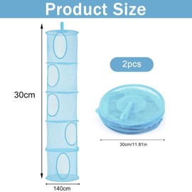 Hanging Mesh Storage Basket, 2 PCS Foldable Soft Toy Storage, 5 Tier Hanging Toy Storage Net, Teddy Storage Hanging Mesh, Polyester Hanging Mesh Storage Basket for Soft Toys Clothes Sundries(Blue)