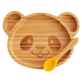 Bubba Boo Bamboo Baby Plate and Spoon Set Baby Suction Plate Panda Design (Yellow)