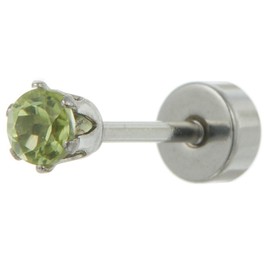 Piena Surgical Stainless Steel, Natural Stone, 0.1 inch (3 mm), Single Ear, Sold as 1 Piece, Screw Back, Flat Back, Single Stone, 6 Prong Earrings, Women's, Men's, Stainless Steel