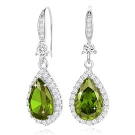 Diamond Dangle Earrings for Women Silver/Gold Plated Crystal Rhinestone Birthstone Drop Dangling Teardrop Earring Set Wedding Costume Jewelry Gift for Women White Gold Plated Peridot