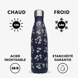 Qwetch - Originals Stainless Steel Insulated Flask 500 ml Hanami Blue - Thermos Flask 24 Hours Cold & 12 Hours Hot - Leak-Proof, BPA-Free, Reusable - Perfect for Sports, Travel, Office & Hiking