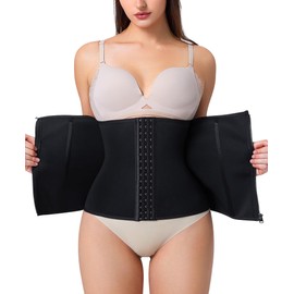 Nebility Waist Trainer for Women Zipper Tummy Control Shapewear Plus Size Waist Cincher Corset Faja Body Shaper Sport Girdle(Black Normal Size,Large)