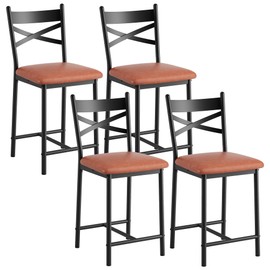 Garvee Metal Dining Chairs Set of 4, Counter Height Bar Stools with X Back and Thick Cushion PU Leather Restaurant Dining Room Chairs with Waterproof Surface