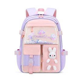 Myyunhx Kids Backpacks for Girls Kawaii Quicksand Refrigerator Door Girls Backpack School Bags for Girls Bunny School Bag (Purple)