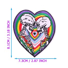 3" Rainbow Heart Skull Patch - Durable & Sewable Iron On Embroidery Patch Emblem for Hats, Clothes, Backpacks - Skeleton Couple Lover Badge