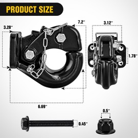 Nilight Pintle Hook Hitch with Mounting Kit 30,000 lbs, Fits 2-1/2 to 3-Inch Lunette Ring, Mount Required, 15Ton Hitch Receiver fit for Pintle Hook Mount