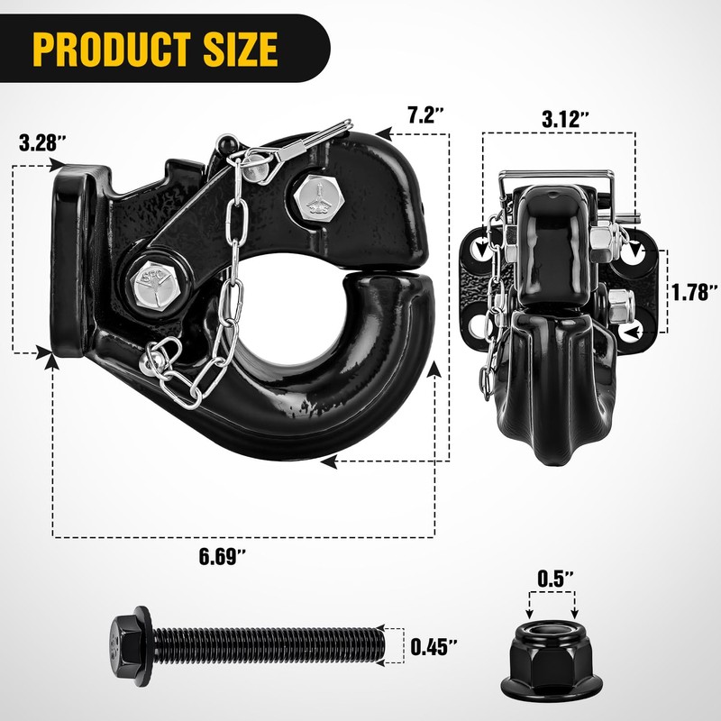 Nilight Pintle Hook Hitch with Mounting Kit 30,000 lbs, Fits