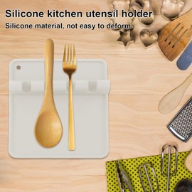 Descanso de cuchara de silicona, duradero para utensilios con almohadilla de goteo, sin BPA, resistente al calor para estufa, soporte para cucharas para cocina, espátulas, pinzas, cucharones (beige)