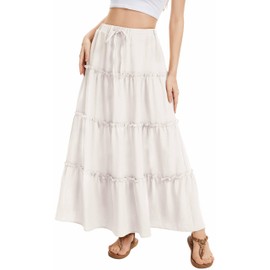 WUWUSKY Skirt Women's Summer Maxi Skirt Elegant Long High Waist Summer Skirt Casual A-Line Casual Skirt with 2 Pockets, White, XL