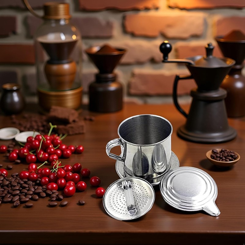 ZhangyiHot 2Pcs Silver Vietnamese Coffee Filter Stainless Steel Pot Drip