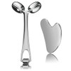 Face Roller and Gua Sha Set, Metal Face Massager Gua