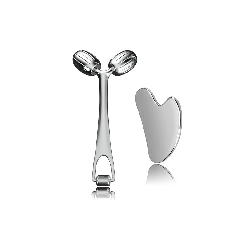 Face Roller and Gua Sha Set, Metal Face Massager Gua