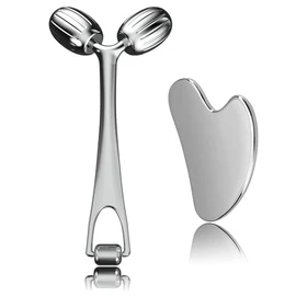 Face Roller and Gua Sha Set, Metal Face Massager Gua Sha Massage Tool for Face Neck Eye Body Skin Care, Facial Roller for Women