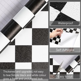 Qianglive Black and White Contact Paper Mosaic Checkered Peel and Stick Wallpaper Lattice Self Adhesive Waterproof Vinyl Roll for Bathroom Kitchen Backsplash Cabinets Shelf Liners Drawers 17.3"x80"