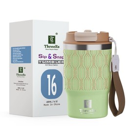 ThreeRs Art Deo Series Sip & Snap Insulated Travel Coffee Tumbler with Straw Leakproof Lid, Stainless Steel 304 Dual Wall, for Hot and Cold Drinks, 16 Oz (480ml) (Pastel)