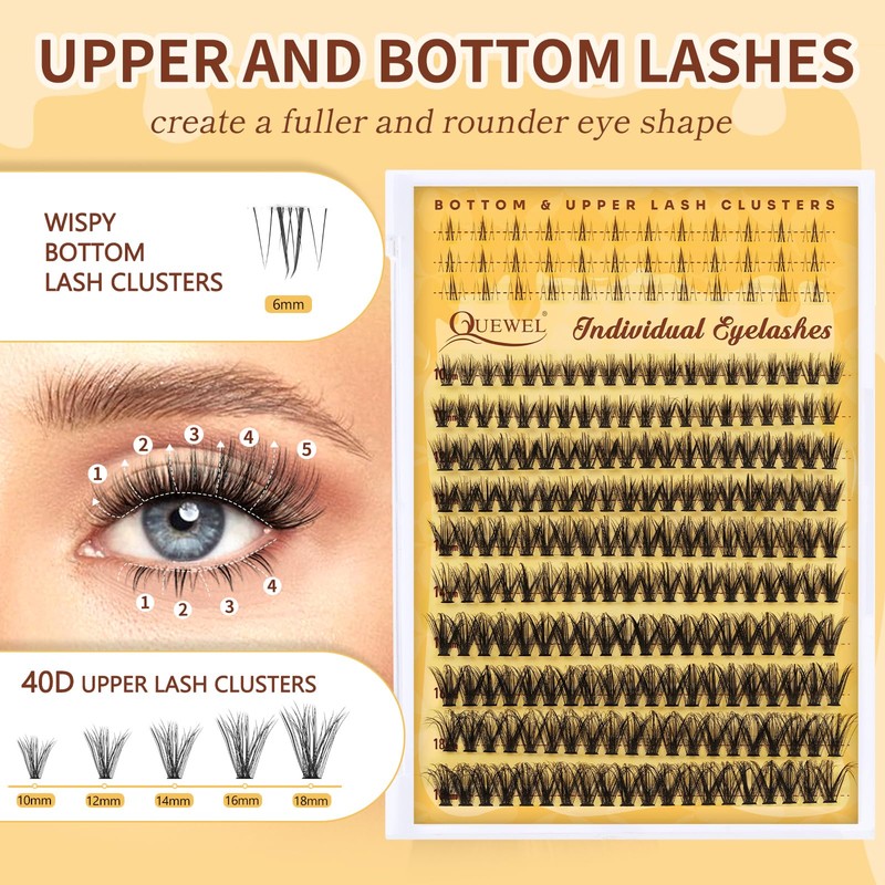 QUEWEL Lash Clusters Kit with Bottom Lashes, Cluster Lashes Kit