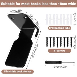 Pack of 4 Invisible Bookcase Floating Shelf Metal for Books Floating Shelves Wall for Bedroom Floating Bookshelf Metal Stable for Office Kitchen