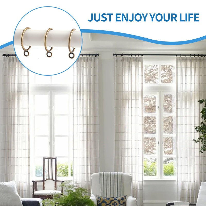 AMZSEVEN 44 Pack Curtain Rings with Eyelets, Metal Drapery Rings