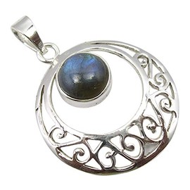 SilverStarJewel - Collar celta de plata de ley 925 con colgante de labradorita azul, 3,8 cm, Metal Gema, labradorita