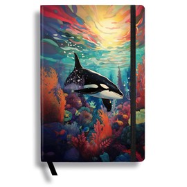 RICCO BELLO Wide Ruled Hardcover Diary Journal School Notebook for Kids, Tweens - Bookmark, Band Closure, Storage Pocket, 5.7 x 8.4 Inches, 192 Pages (Orca)