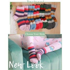 Children's Merino Wool Socks Thermal Socks Warm Winter Socks Thick Hiking Socks Winter Children's Socks for Girls Boys 6 Pairs, Colourful stripes