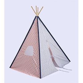 Bacati - Tribal Coral/Navy Kid's Foldable Teepee Play Tent with 4 Strong Bamboo Poles
