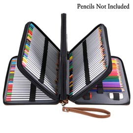 BTSKY 200 Slots Colored Pencil Organizer - Deluxe PU Leather Pencil Case Holder with Removal Handle Strap Pencil Box Large for Colored Pencils Watercolor Pencils Brown