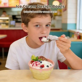 Toyosport 4 Pcs Ice Cream Design Bowls, Waffle Textured Ceramic Dessert Cups, Multicolor Ramekin Bowls with Easy Clean Glaze, 3.9 x 3.9 x 2.4 in for Salad, Yogurt, Oatmeal