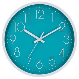 Modern Wall Clock, Silent Non-Ticking Decorative Battery Operated Wall Clocks for Living Room, Office, Bathroom, Kitchen, Thicken Plastics Frame Glass Cover (Cyan)