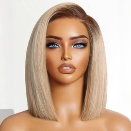 Orijodie Ash Blonde Bob Wig Human Hair Pre Plucked Hairline 13x4 Straight HD Short Bob Wig Human Hair for Women 180% Density Glueless Ombre Ash Blonde Lace Front Wigs Bleached Knots 10 Inch