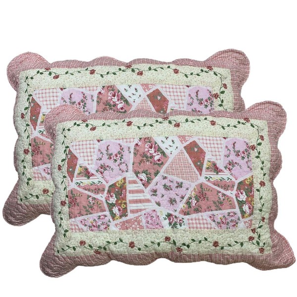 vctops 2-Piece Boho Cotton Quilted Bed Pillow Shams Floral Printed