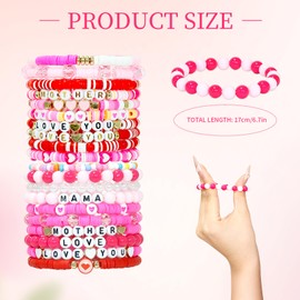 Tinrbip 40Pcs Mama Bracelet Set, Clay Stretch Stackable Mom Bracelets for Women, Elastic Layering Mother Day Bracelets Bulk for Jewelry Gift Supplies