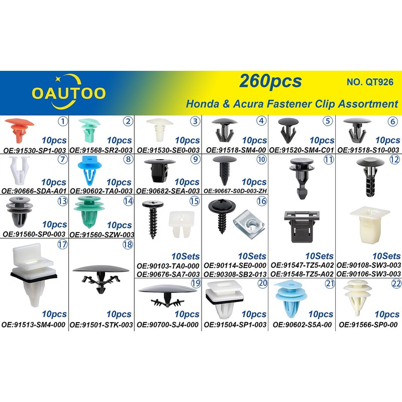 OAUTOO 260pcs for Honda & Acura Auto Body Interior and