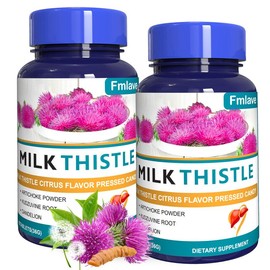 Fmlave Milk Thistle Supplemen, All In 1 Herbals Health Supplement With Artichoke, Turmeric, Kudzuvine Root, Citrus, Dandelion & Green Tea, Ultra High Absorption For Liver Health, Antioxidant & Immune Support, 60 Tablets - Specification: 2 bottles - More 