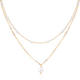 Mikovivi Pearl Necklace for Women, Double Layer Pearl Necklace Simple Gold Dainty Pearl Necklace Cute Jewelry Gift for Women Party Birthday Wedding Trendy Stuff