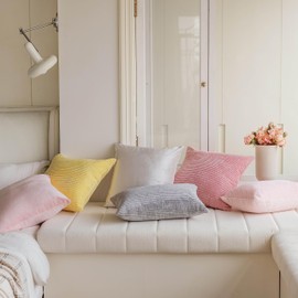 Home Brilliant Yellow Spring Pillow Covers Large Square Striped Corduroy Decor 2 Packs Couch Throw Pillows for Living Room Toddler Easter Decor, 55x55 cm, 22 x 22 Inch, Sundress