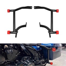 Saddlebag Guard Rear Saddlebag Crash Bars with 4 PCS Red Decorative Wheels for Motorcycle Accessories Compatible with Harley Touring 2009-2025 (Black)