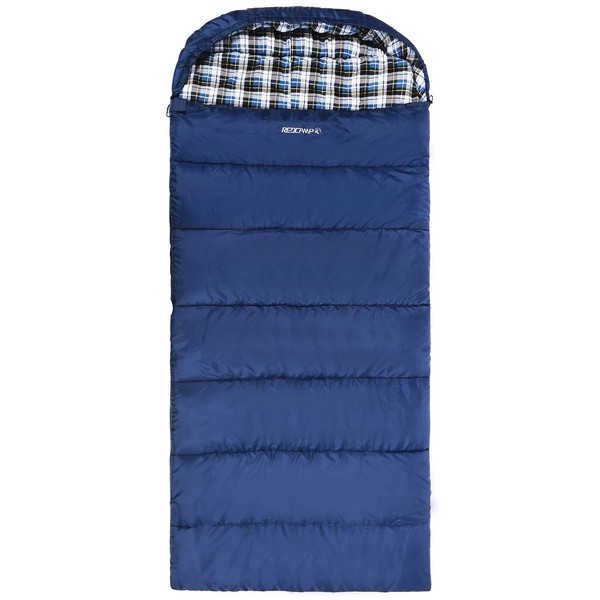 REDCAMP Cotton Flannel Sleeping Bag for Adults, XL 32/41/50F Comfortable, Envelope with Compression Sack Navy Blue 4lbs Filling (91" x35'')