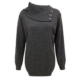 Missmister Plain Ladies Jumpers – Turtleneck – Plus Size Jumper for Women – Matching Buttons, Polo Neck, Pullover, Sweater, Big Sizes – Turtle Neck Tops for Womens (24-26, Charcoal)