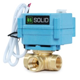 U.S. Solid 3 Way 3/8'' Brass Motorized Ball Valve 110-230VAC - 3-Way Valve with Manual Function - Heavy Duty Multipurpose L Type Water Shutoff Valve - Standard Port