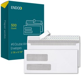 EnDoc 500#9 Double Window Envelopes Self Seal, 3 7/8 x 8 7/8" Security Tinted Envelopes for Invoices & Statements, Business Mailing Envelopes with Windows, Bright White 24lb Paper Envelopes no. 9