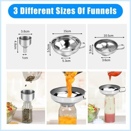 CAREDGO Pack of 3 Jam Funnels Stainless Steel Funnel Jam Large Opening Preserving Funnel Small Jam Filling Funnel Stainless Steel Funnel Silver Metal Funnel with Handle for Liquids Kitchen