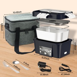 VISOM Electric Lunch Box, 6.75 Cup Automatic Food Warmer (212°F), Rechargeable Portable Heated Meal Container for Office, Travel, Outdoor