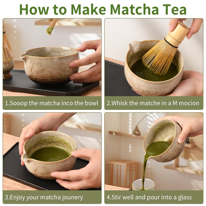 EOIMS Japanese Matcha Tea Set, Ceramic Bowl with Pourer, Includes