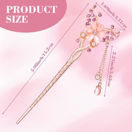 OIIKI Butterfly Flowers Hair Sticks Pins for Buns 3pcs, Chinese Flower Hair Chopsticks for Women Girls Long Thick Hair, Vintage Rhinestone Hairpins with Tassels Hair Styling Accessories for Women