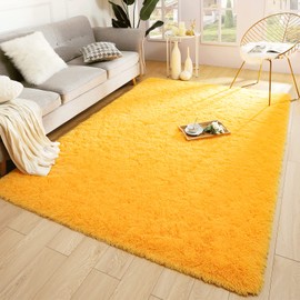 Merelax Modern Soft Fluffy Large Shaggy Rug for Bedroom Livingroom Dorm Kids Room Indoor Home Decorative, Non-Slip Plush Furry Fur Area Rugs Comfy Nursery Accent Floor Carpet 5x8 Feet, Orange