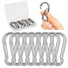 Pack of 8 Carabiner Hooks, 304 Stainless Steel Heavy Duty M6 Carabiner Hook, Caribeana Hammock Swing Clips Outdoor Travel Camping Fishing Trekking